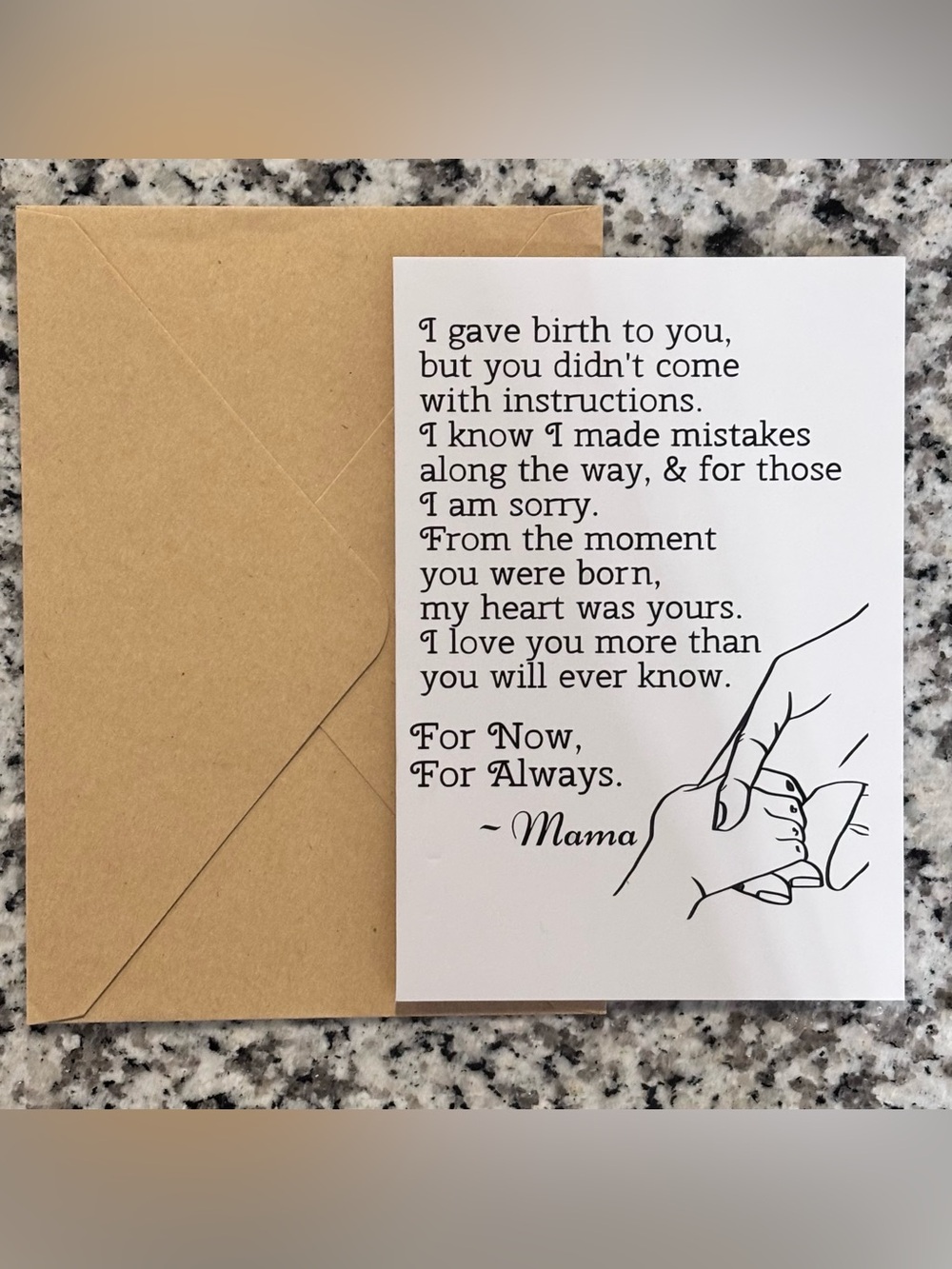 Mama Sentiment Greeting Card in White and Kraft